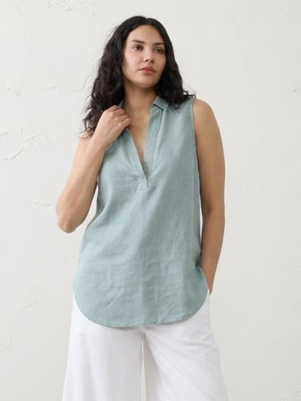 J. Crew Linen Cotton Sleeveless Popover Tunic Top Size XXS Eucalyptus Sage Green
